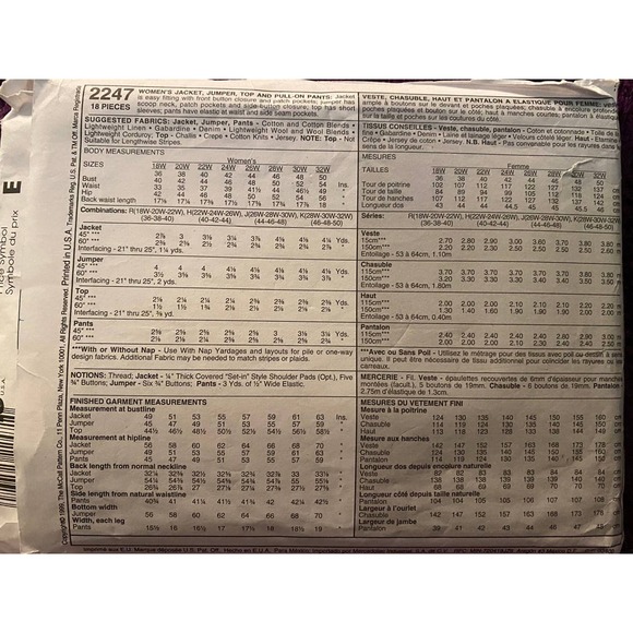 McCalls Sewing pattern 2247 dress jacket  sz 18w 20w 22w - Picture 3 of 7